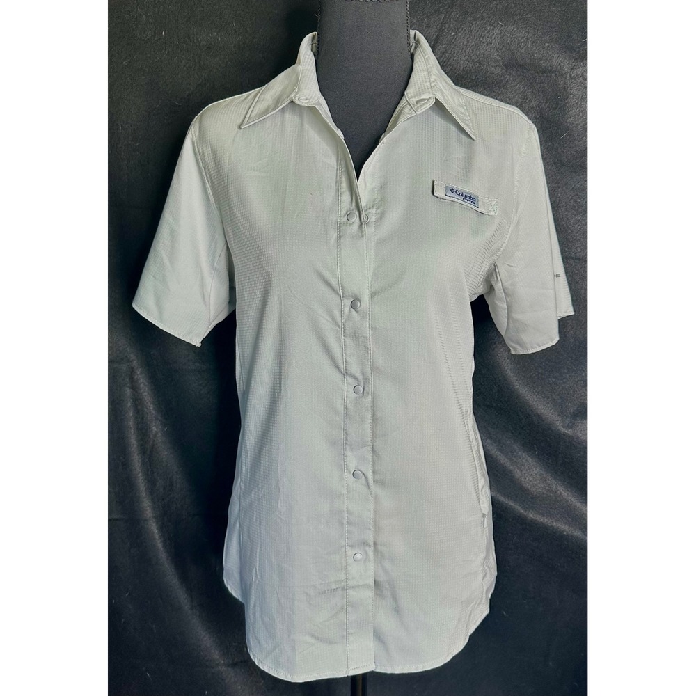 Columbia PFG Womens Short Sleeve Button Up Fishing Shirt Grey Omni-Shade‎ Small